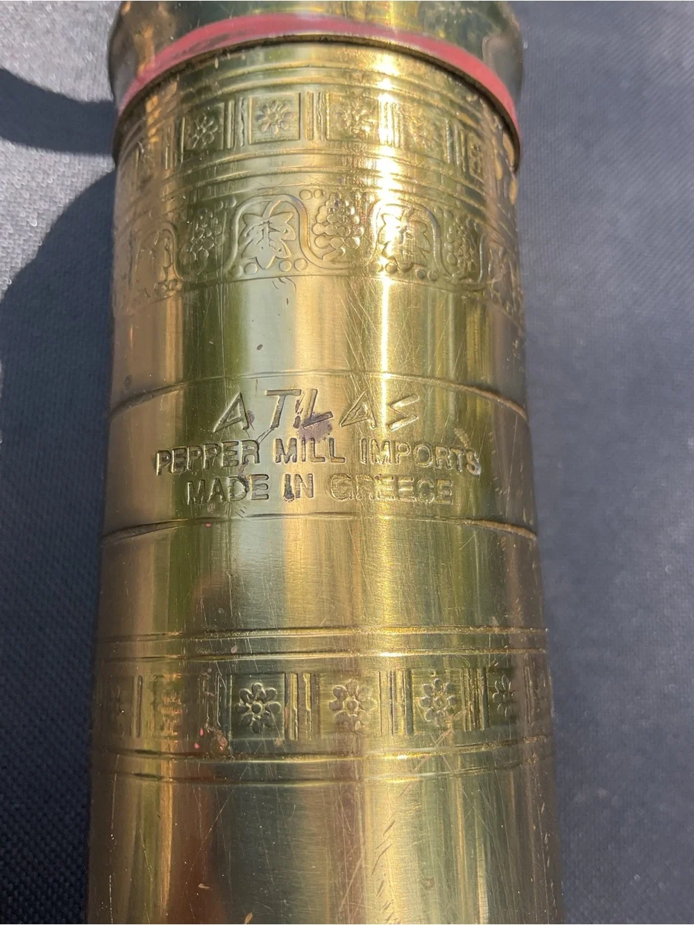 Vintage ATLAS Brass Pepper Mill Imports Greece 10” T